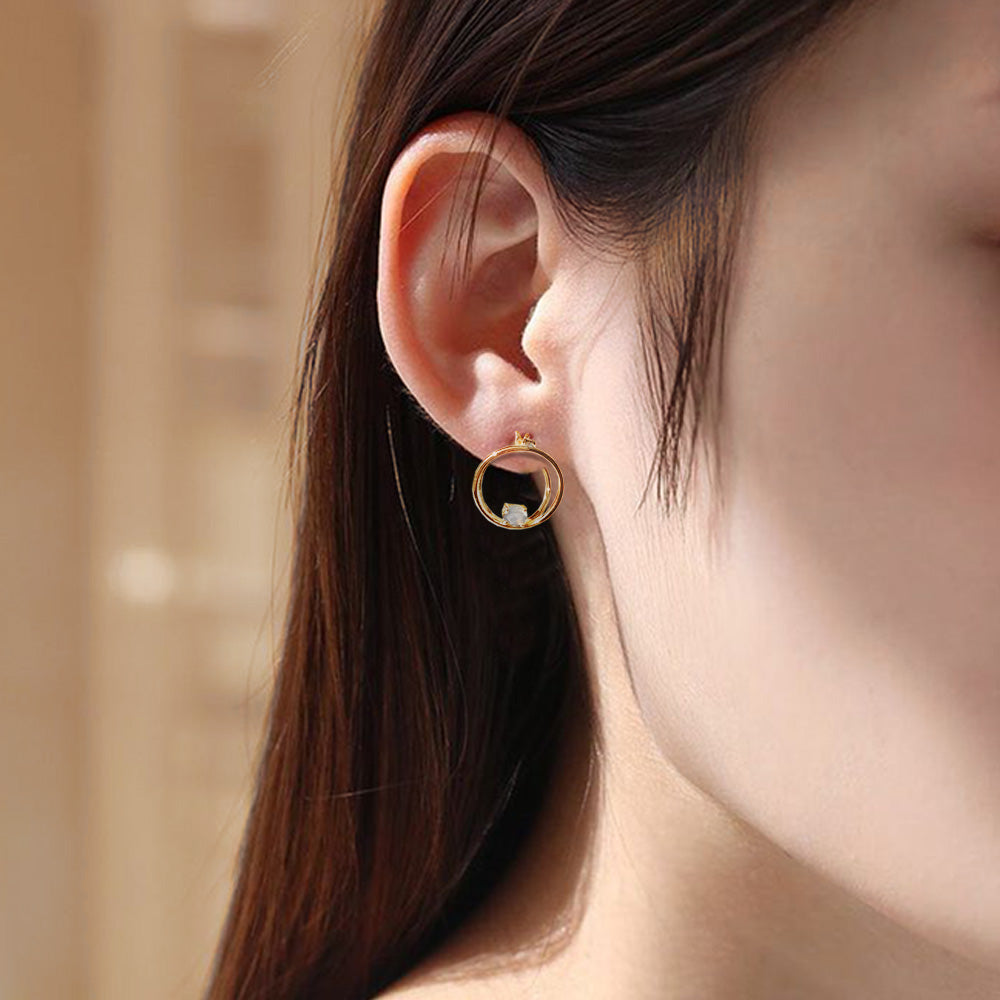 [ムーンストーン] Circle & float pierced earring