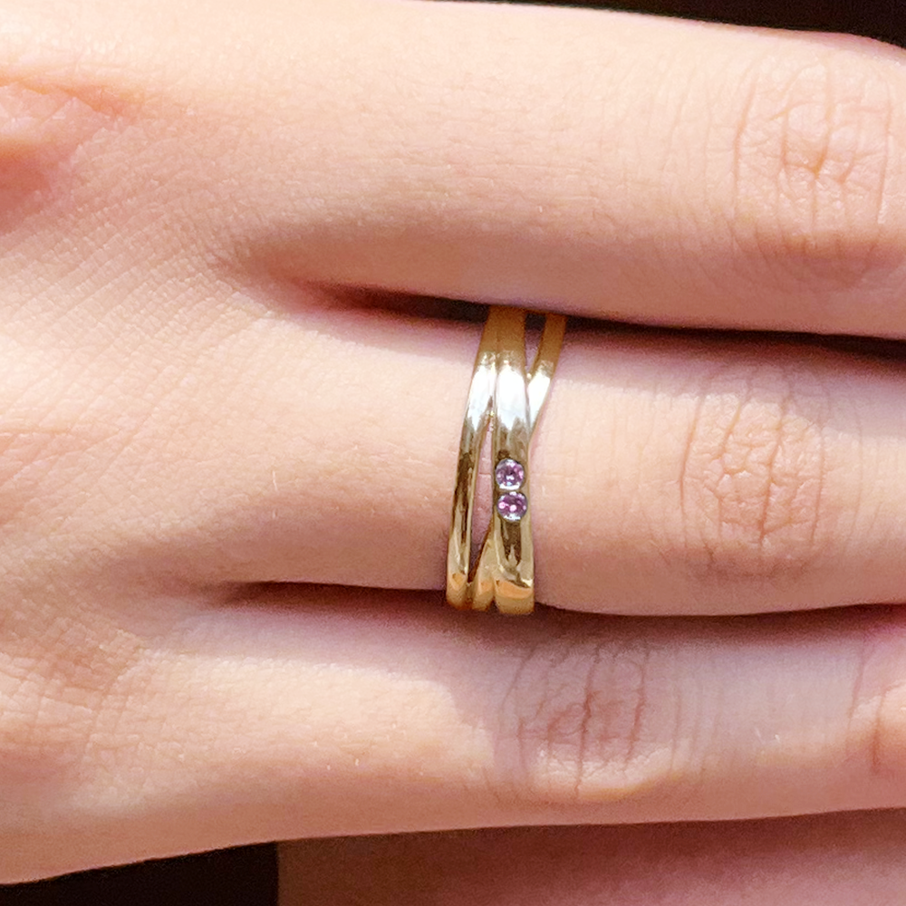 [Amethyst] 2 stones combination gold #authentic