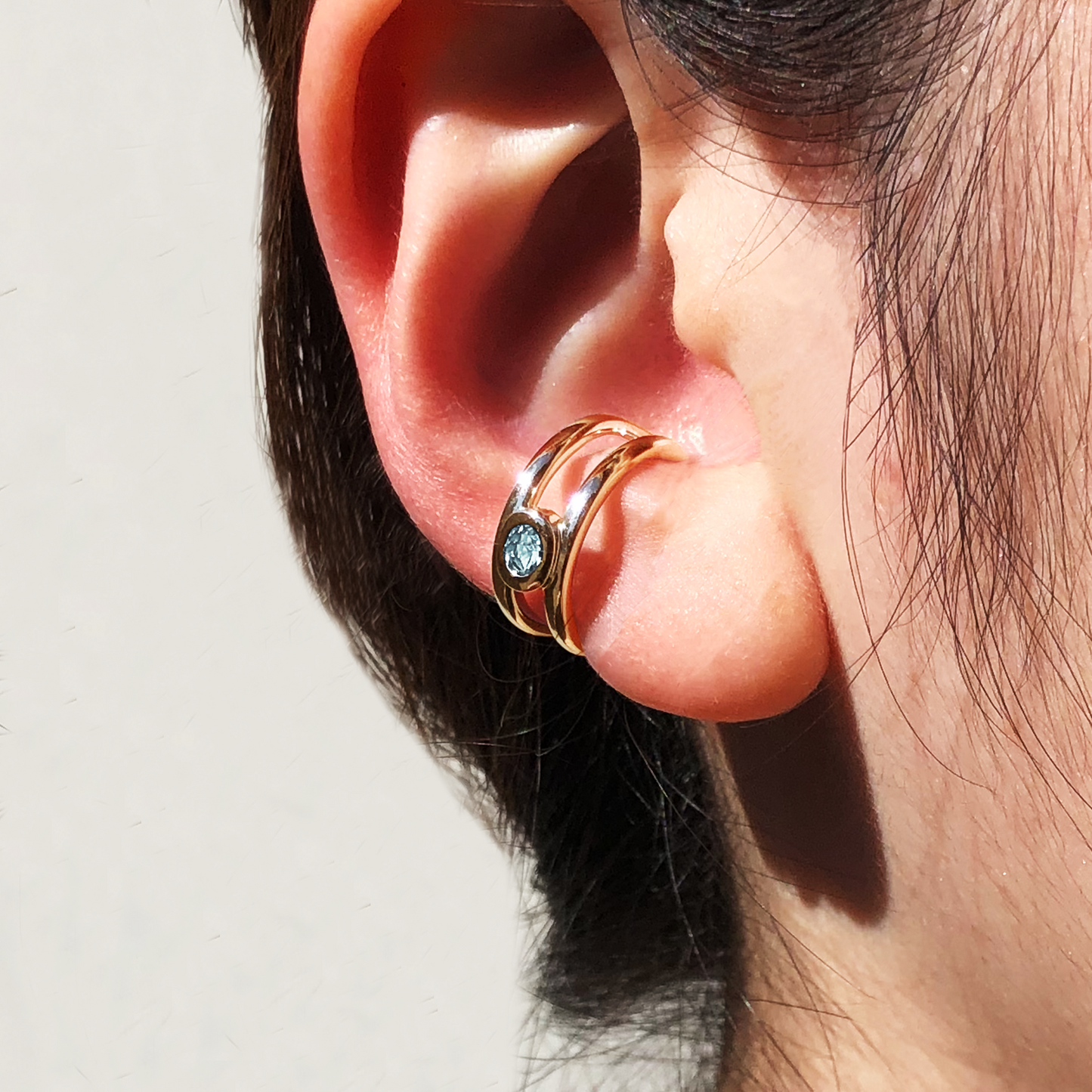 [アクアマリン] bind with oval ear-cuff gold #authentic