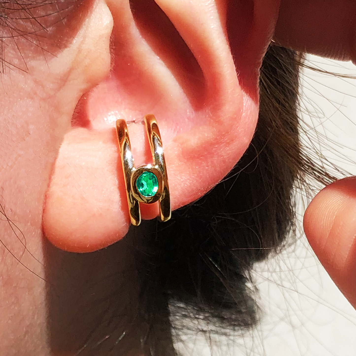 [エメラルド] bind with oval ear-cuff gold #authentic
