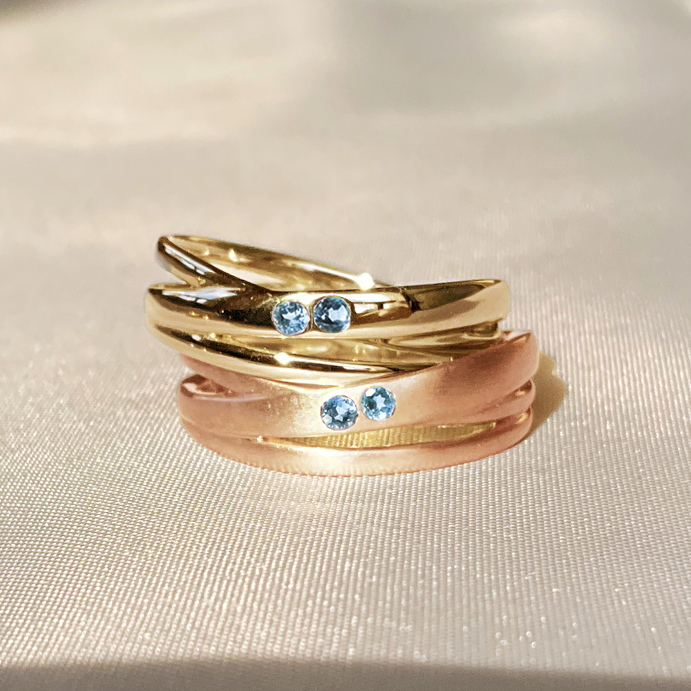 [Blue-topaz] 2 stones combination gold #authentic