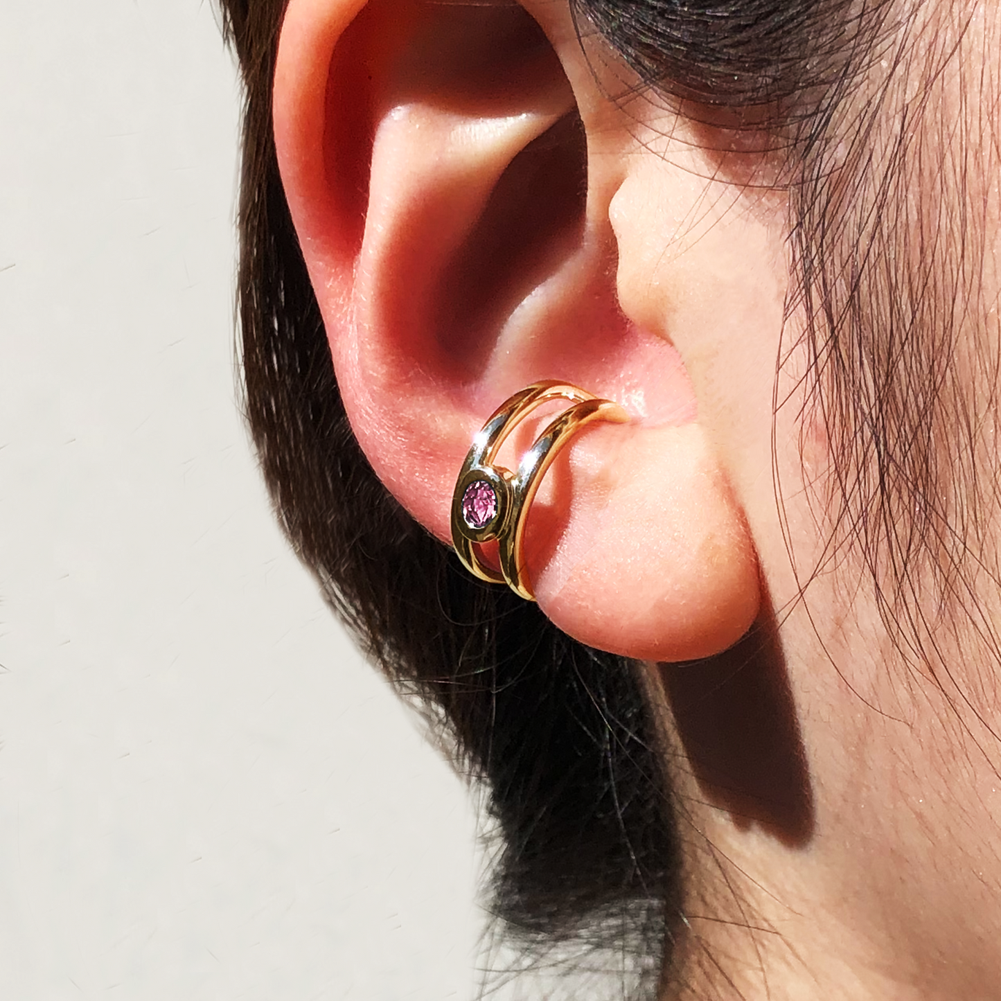 [ピンクトルマリン] bind with oval ear-cuff gold #authentic